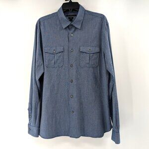 JOHN VARVATOS Shirt Men's L Luxe Blue Chambray Lightweight‎ Button Long Sleeve